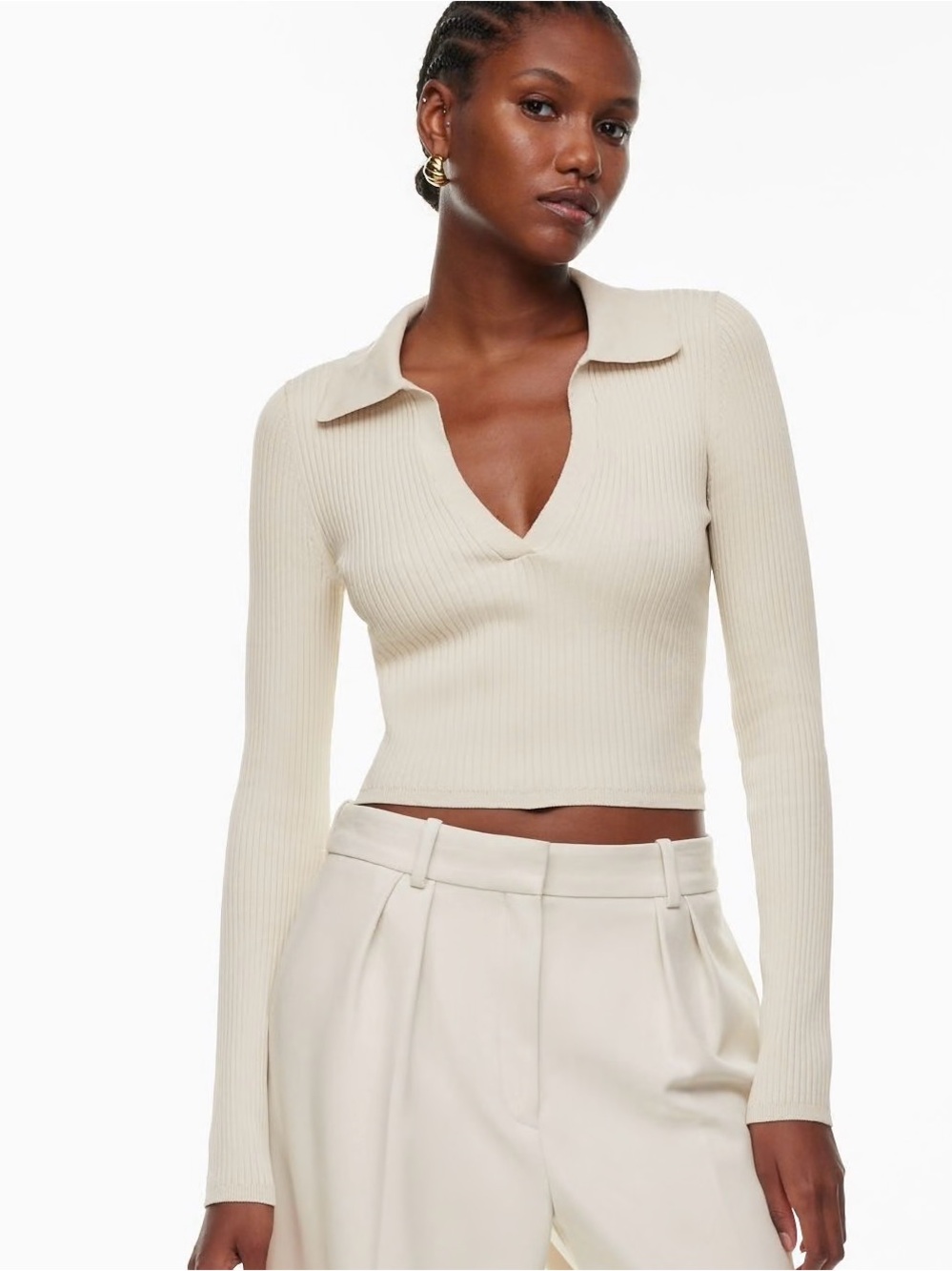 Aritzia Babaton Sculpt Knit Polo Longleeve Top